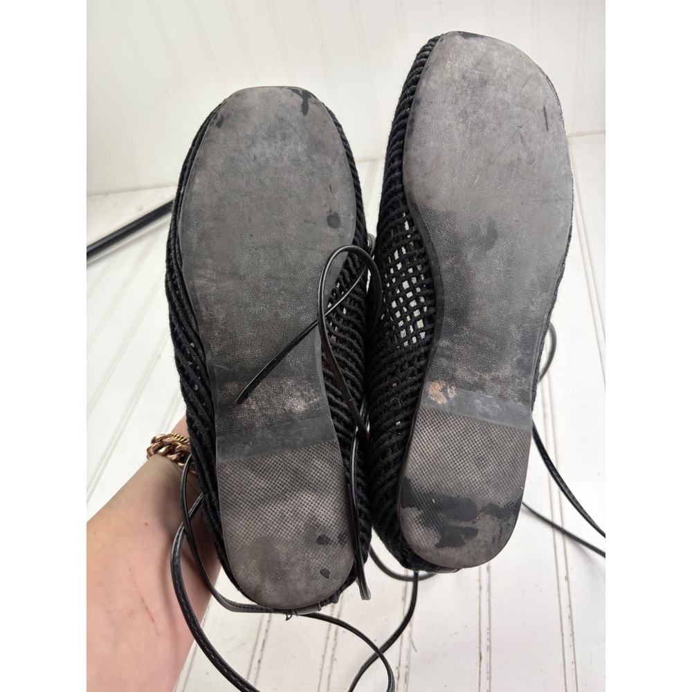 Vintage Y2K Black Woven Crochet Lace Up Ballet Flats Women's Size 7 - Picture 7 of 9